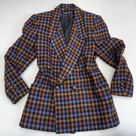Giorgio Sant Angelo Jackets & Blazers - Vintage Giorgio Sant'Angelo 100% Wool Plaid Double Breasted Blazer 6 Yugoslavia